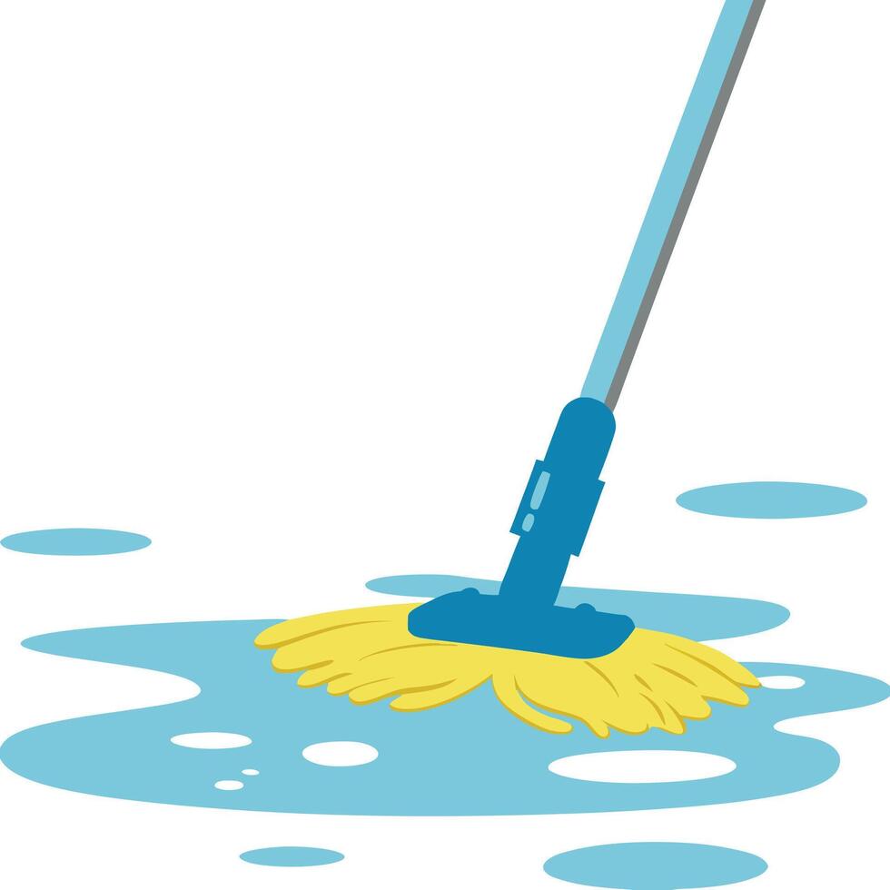 Illustration of a mop cleaning up a water spill on the floor vector