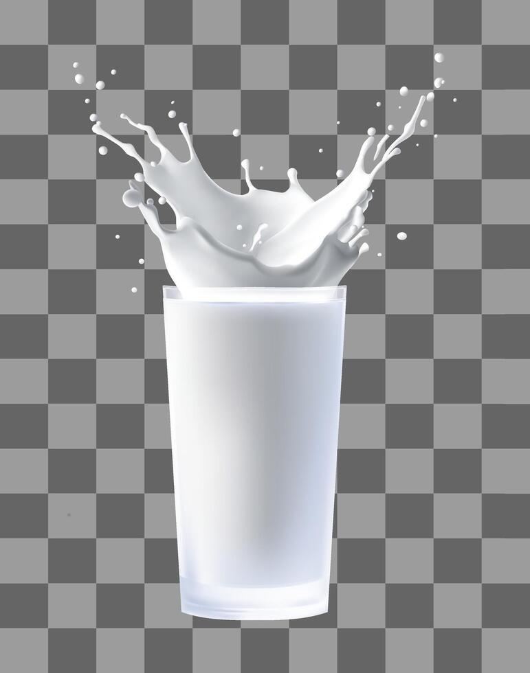 Milk splashing out of a glass. Realistic vector