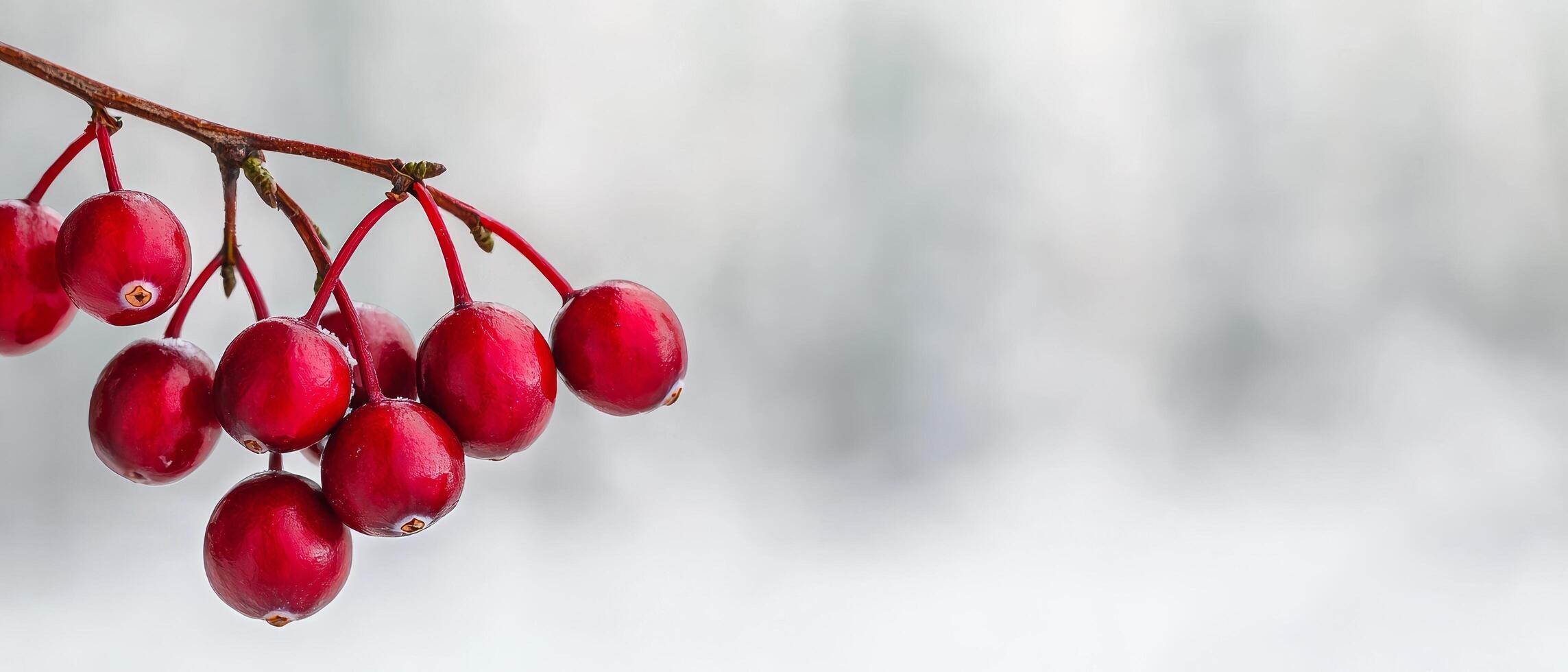 Red berries with frost against a soft blurred background. photo