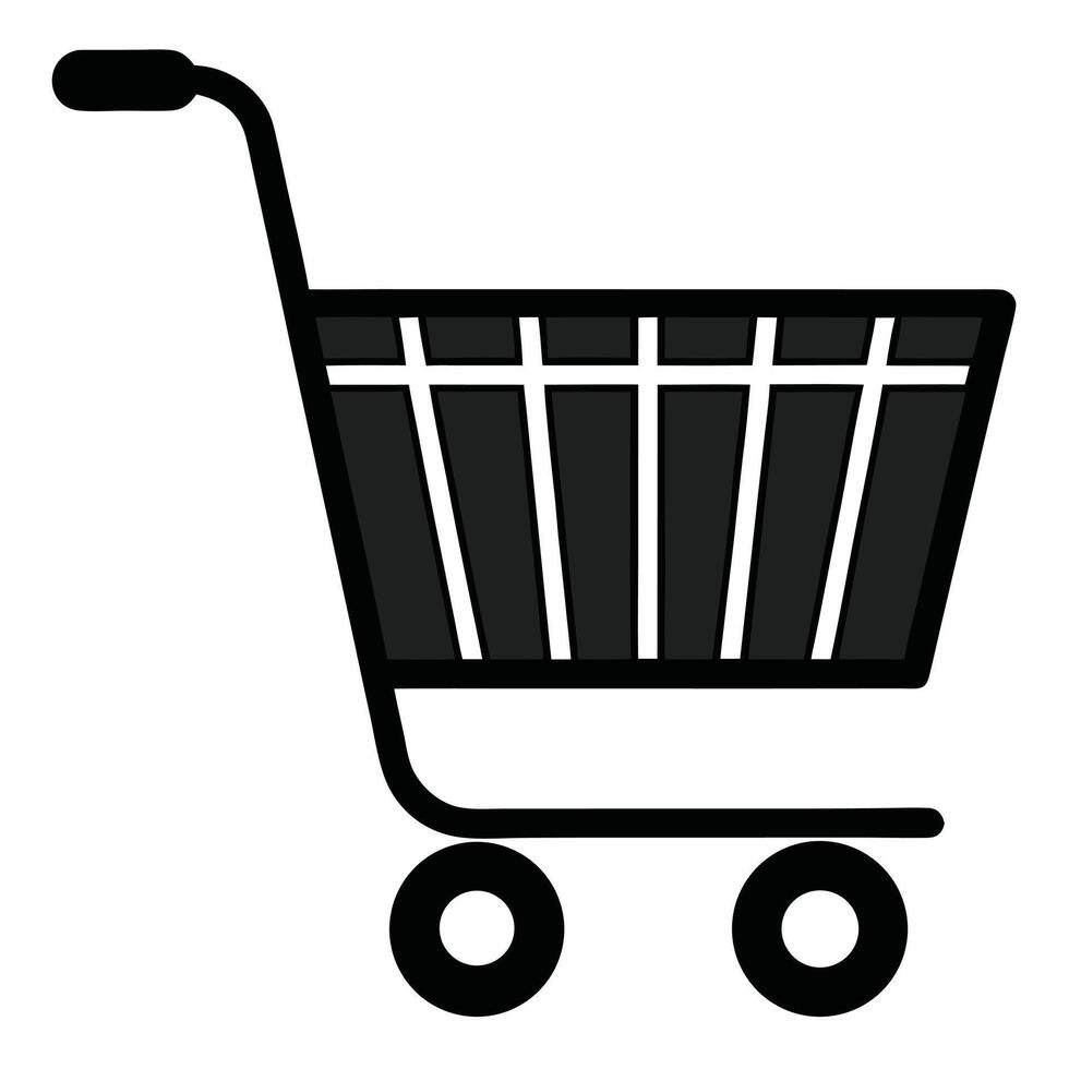 Simple black shopping cart illustration with white details on a white background vector