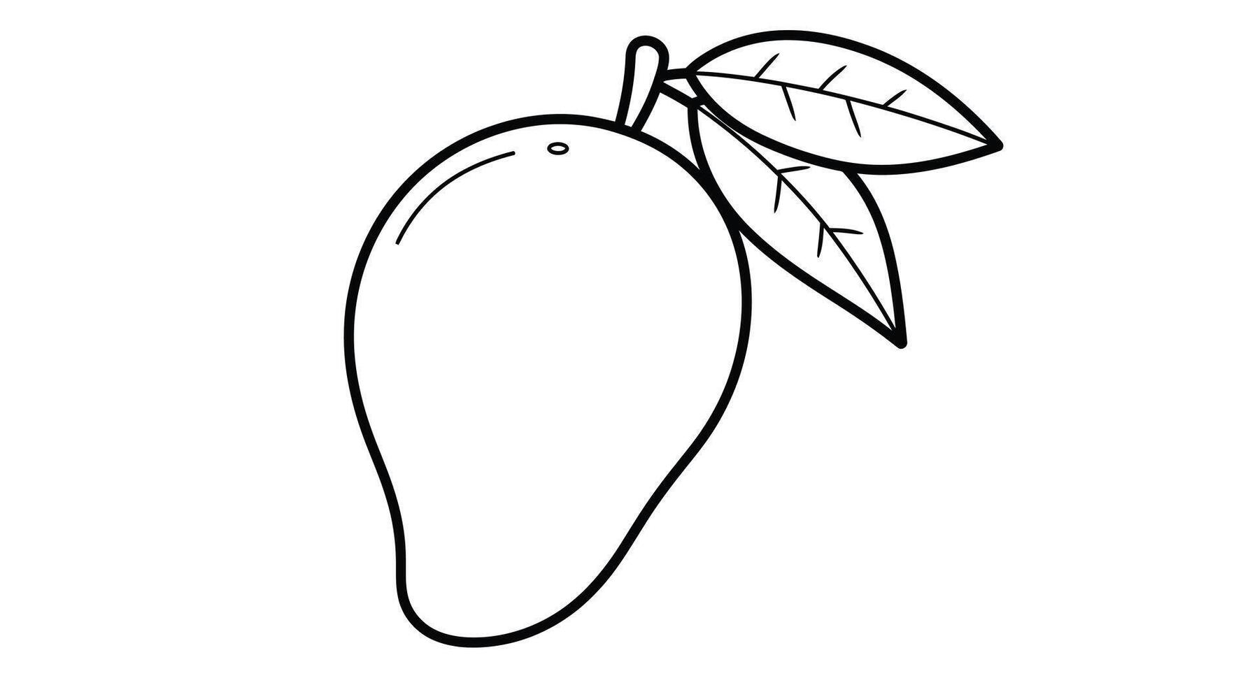 Sweet Mango with Leaf Easy Kids Coloring Page Black White Fruit Drawing vector