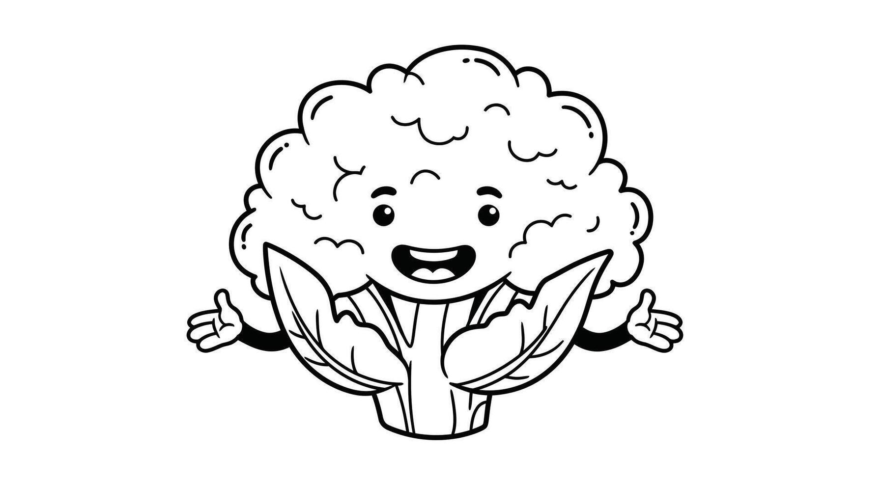 Cute Jolly Cartoon Cauliflower Vegetable Simple Coloring Page for Children vector