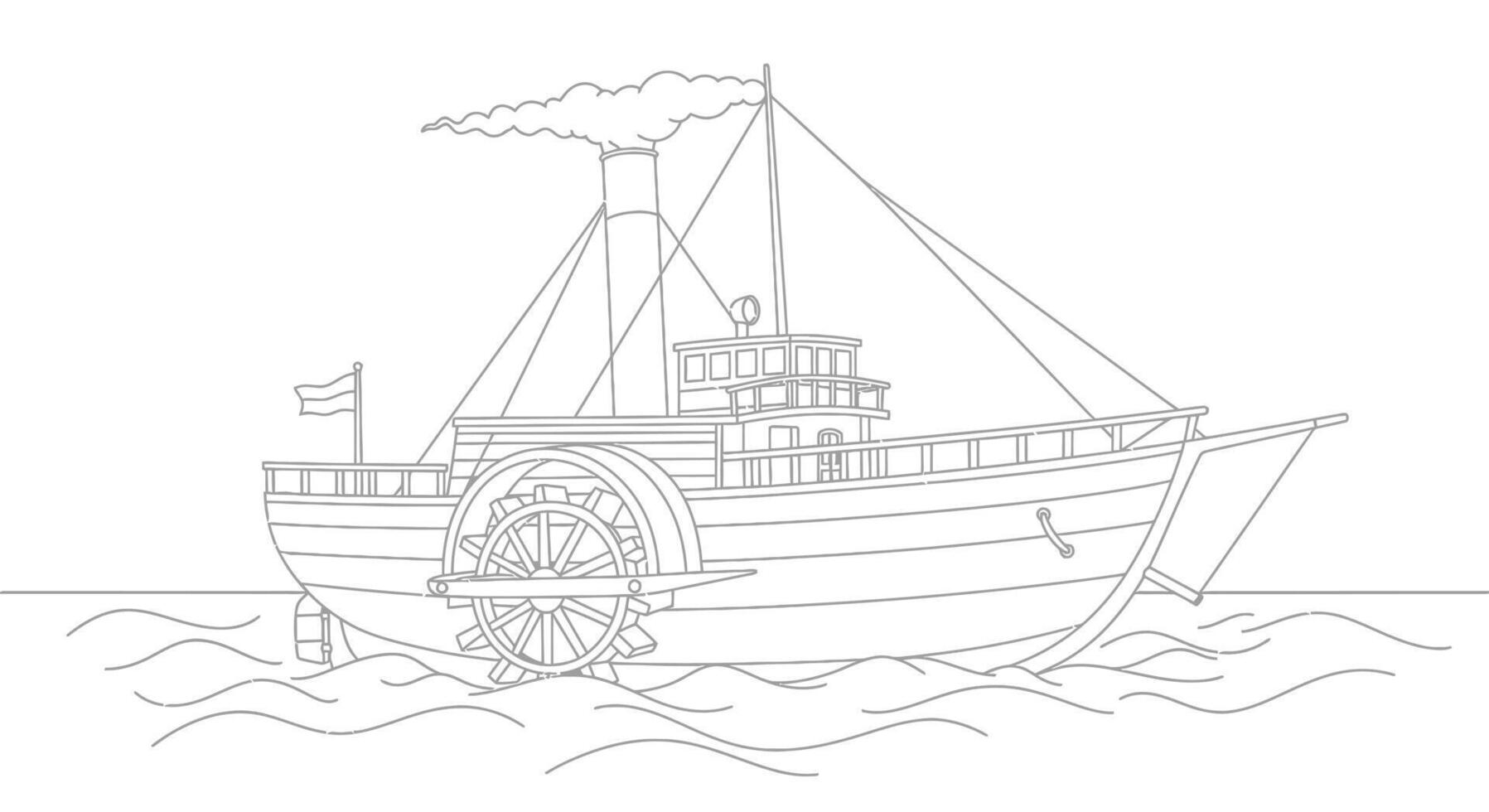 A drawing of a ship with steam coming out of the top vector