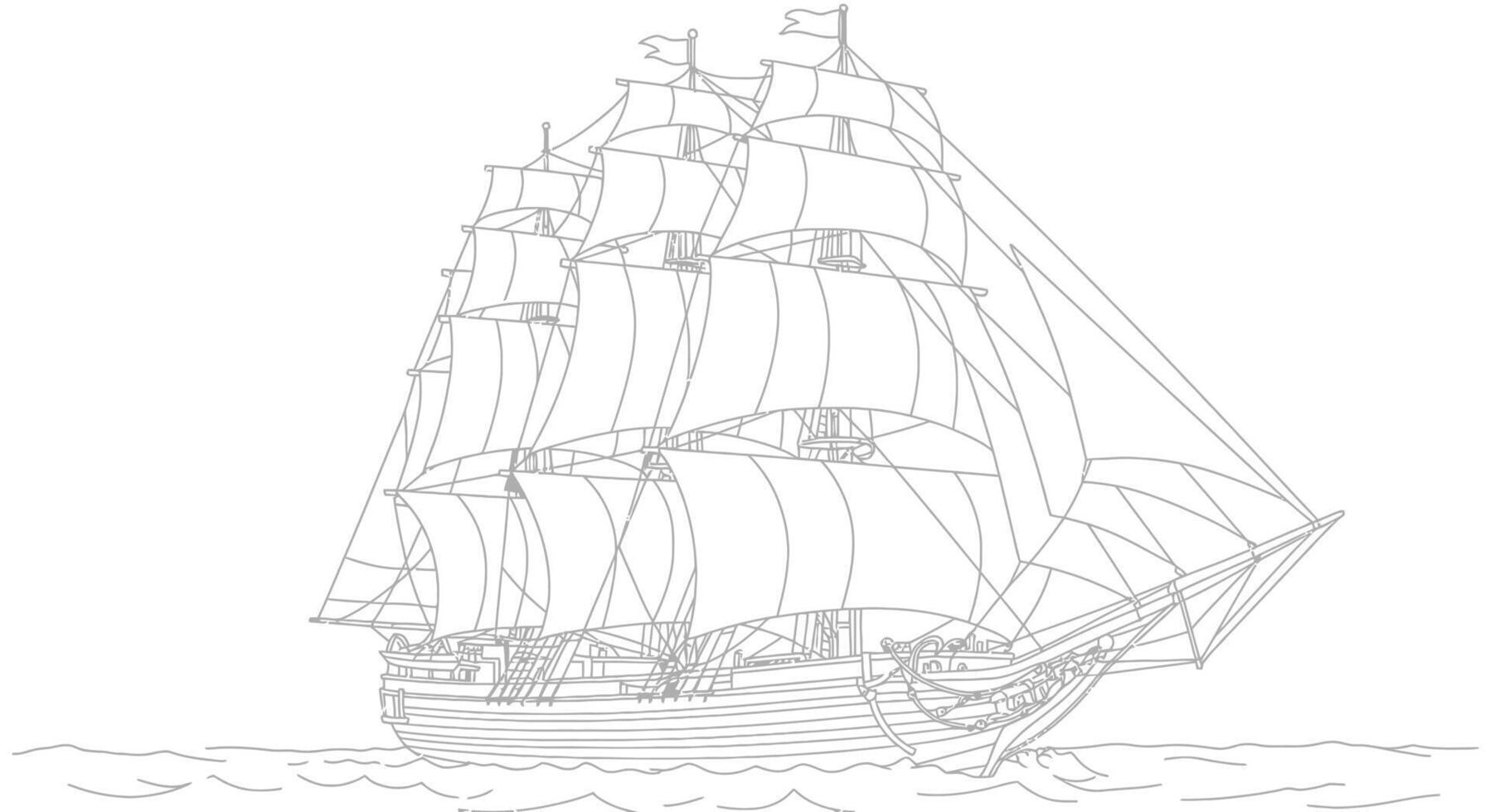 A drawing of a sailing ship on the ocean vector