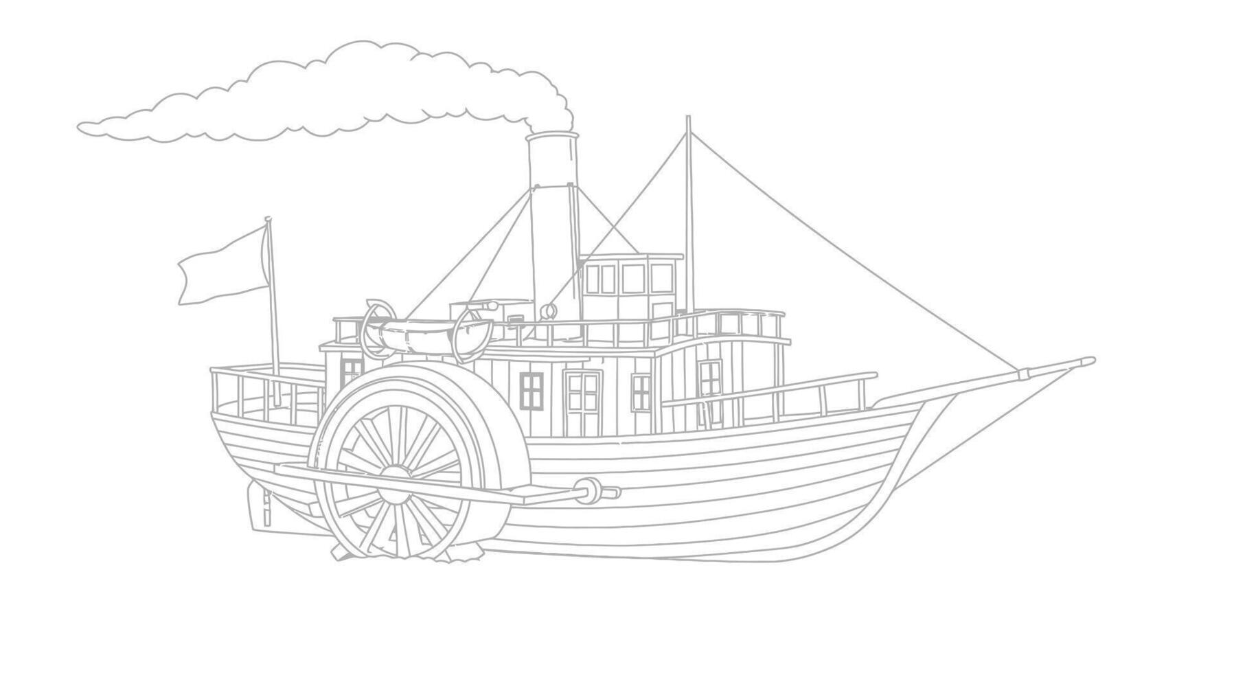 A drawing of a steamboat with smoke coming out of the chimney vector
