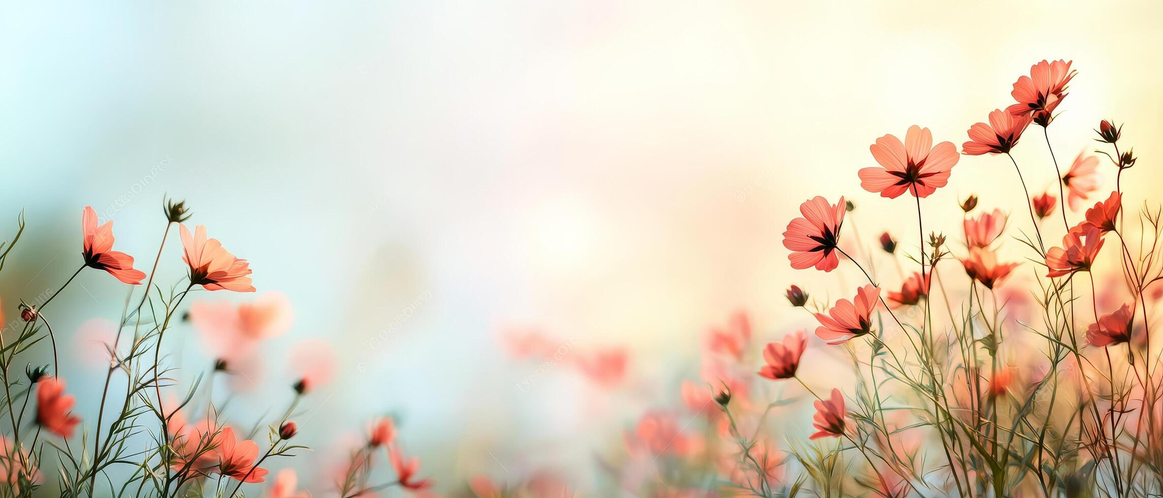 Delicate flowers in soft focus against a dreamy pastel background. photo
