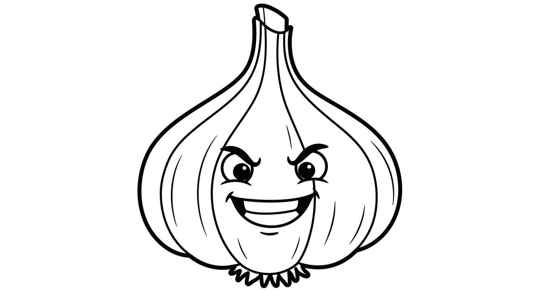 Silly Laughing Garlic Bulb Cartoon Character Kids Coloring Page Line Art Outline vector