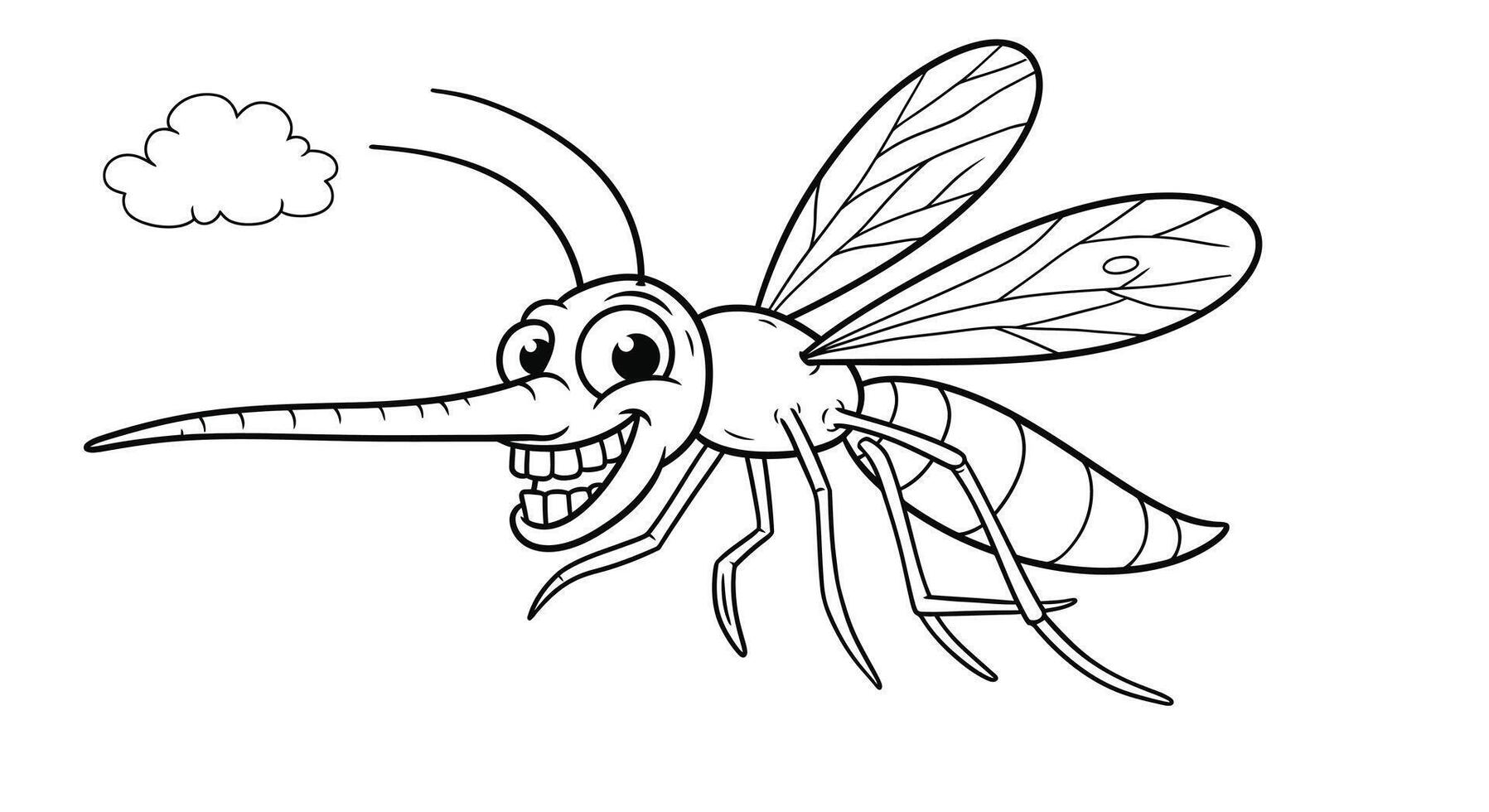 Humorous cartoon mosquito bug line art drawing for children educational coloring activity project vector