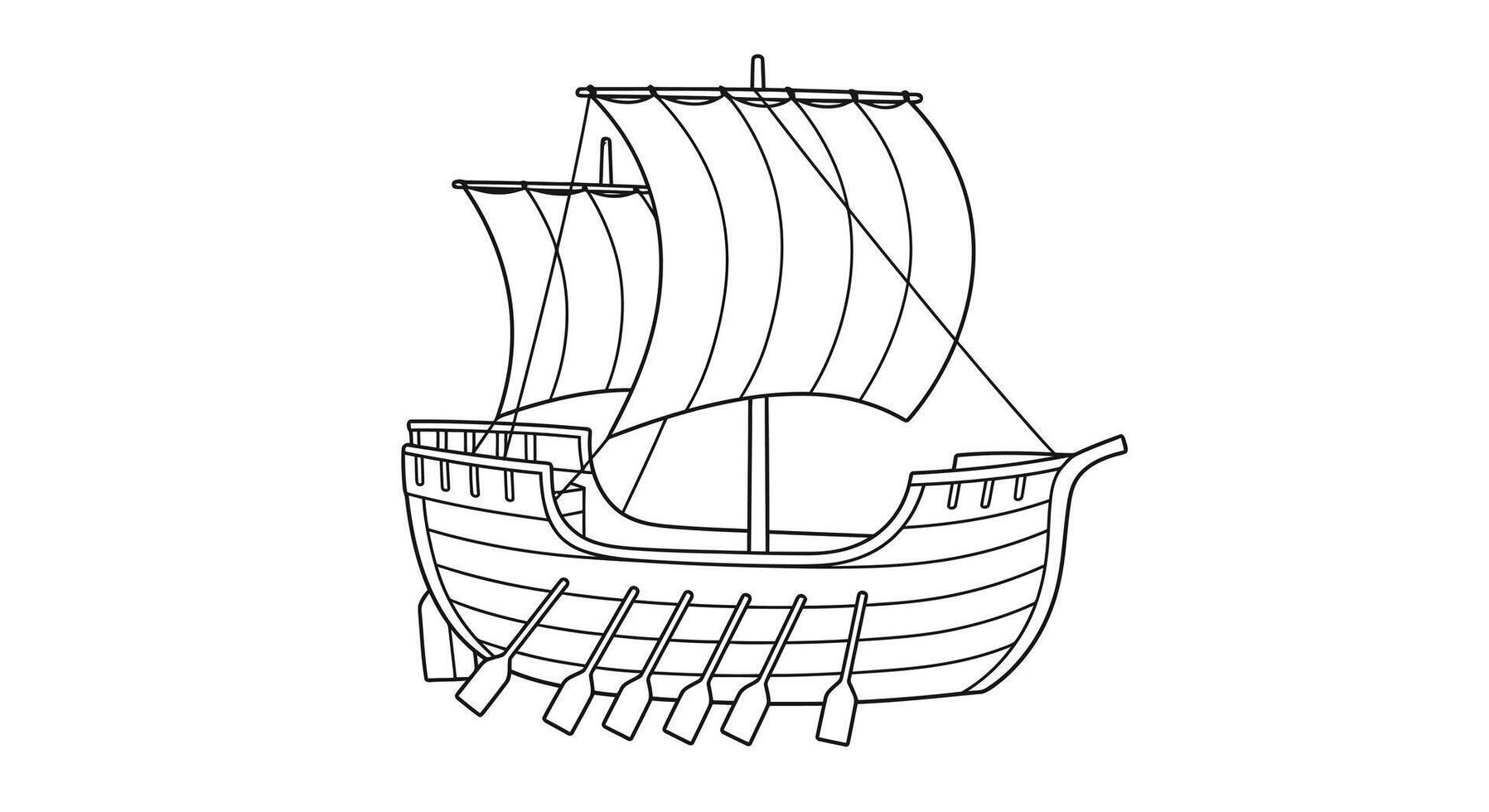 A drawing of a ship with sails vector