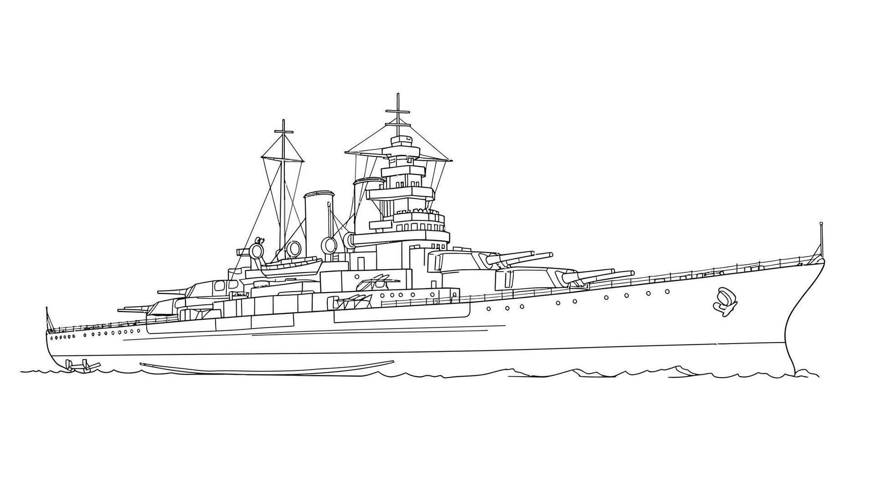 A drawing of a battleship on the water vector