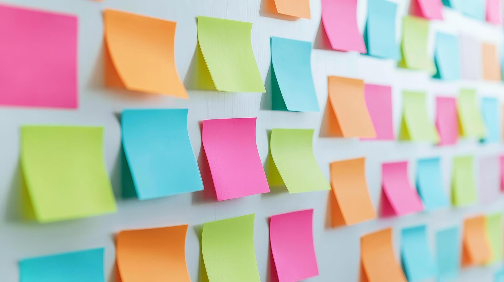 Colorful sticky notes arranged on a wall for brainstorming or planning. photo