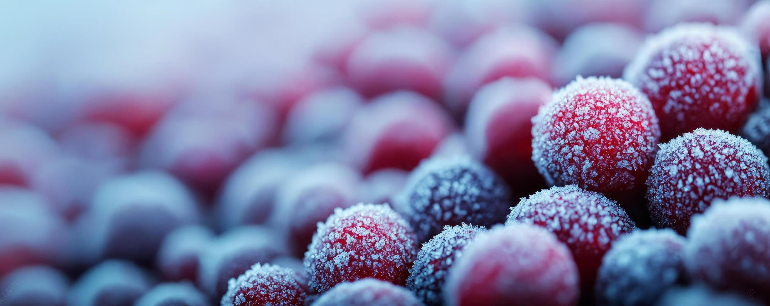 Frozen berries with a frosty texture and soft focus background. photo