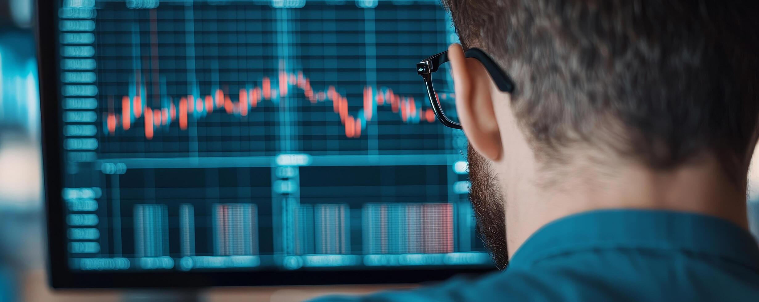 Professional analyzing data trends on a digital display. photo