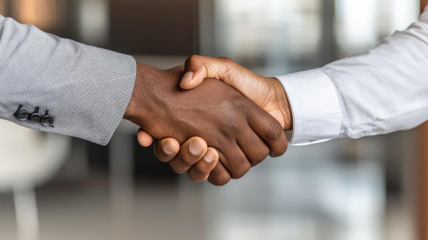 Two people shaking hands in a business setting. photo
