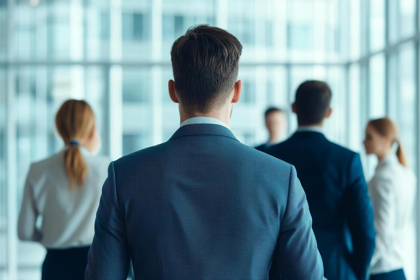 Business meeting with professionals in a modern office environment. photo