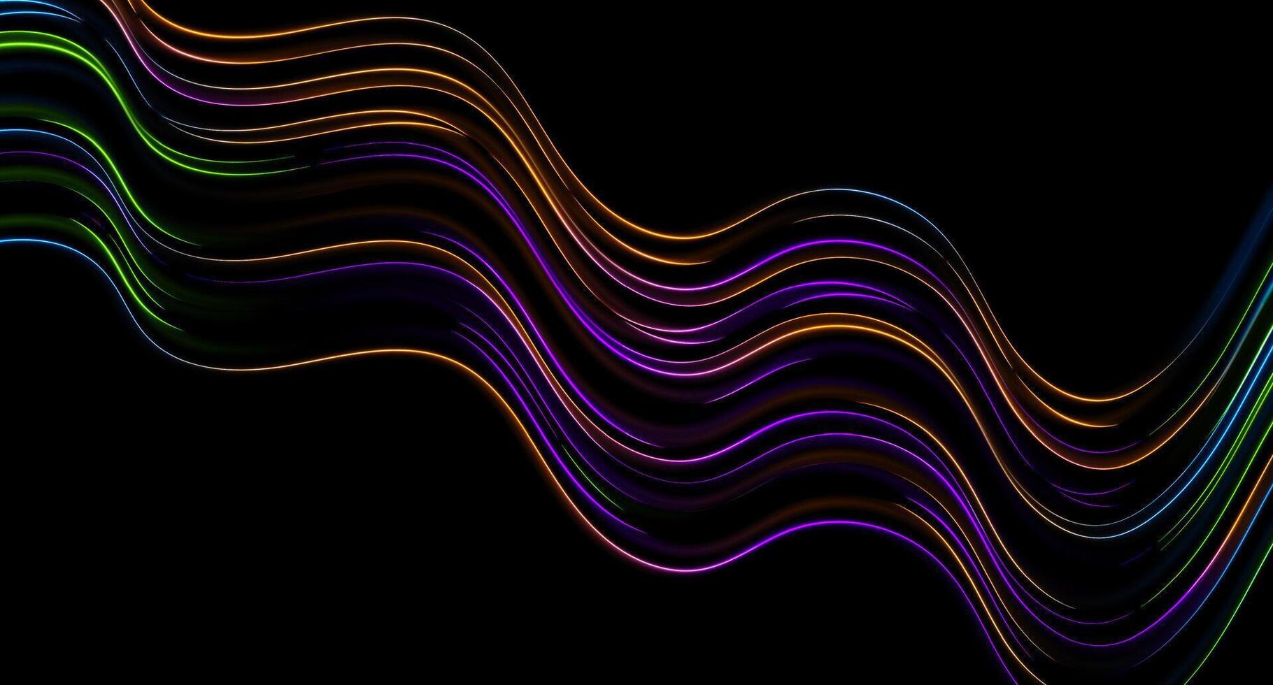 Vibrant neon laser curved lines abstract background vector
