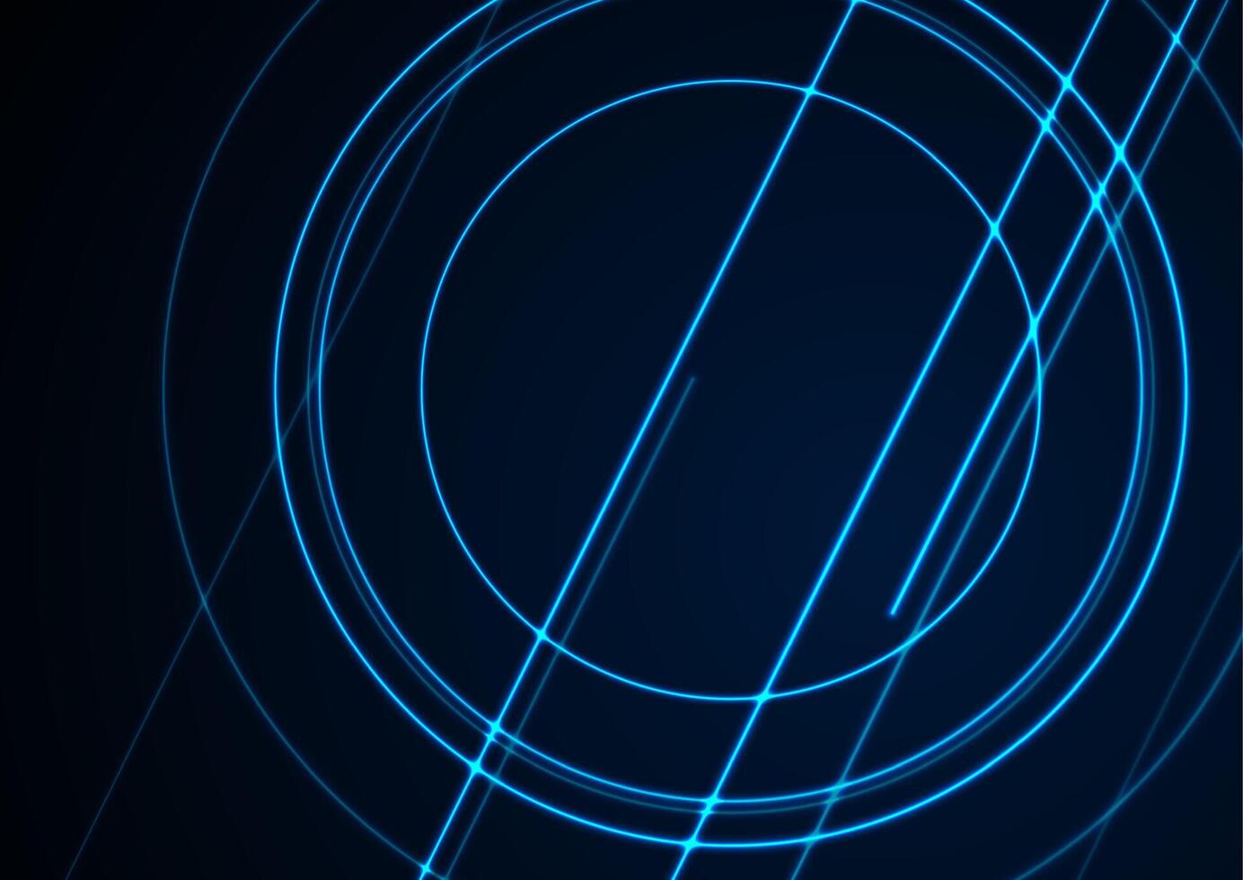 Blue neon lines and circles abstract technology background vector