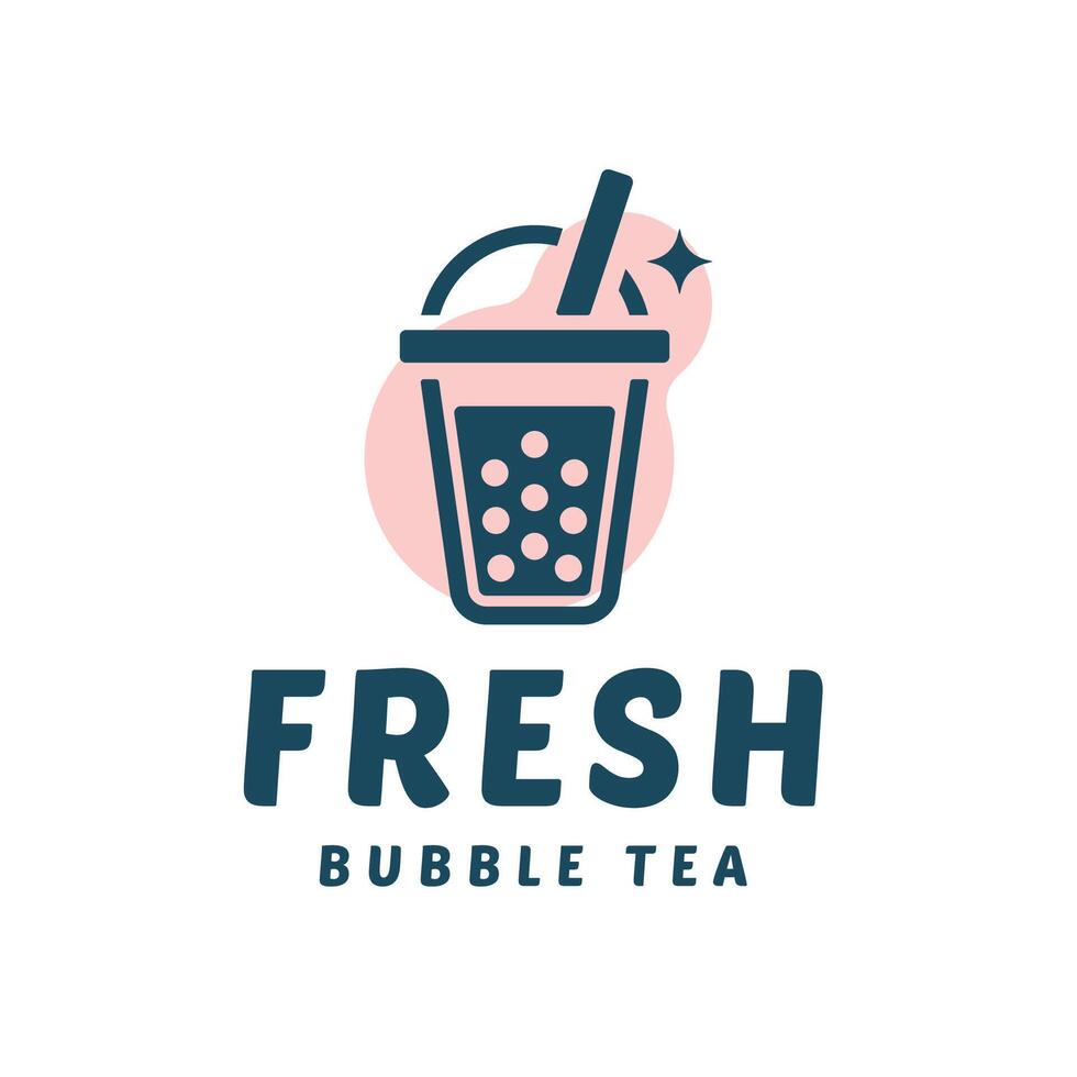 A modern and playful bubble tea logo with tapioca pearls and a straw, designed in a minimal style with soft colors. Perfect for beverage brands, cafes, or dessert shops. vector