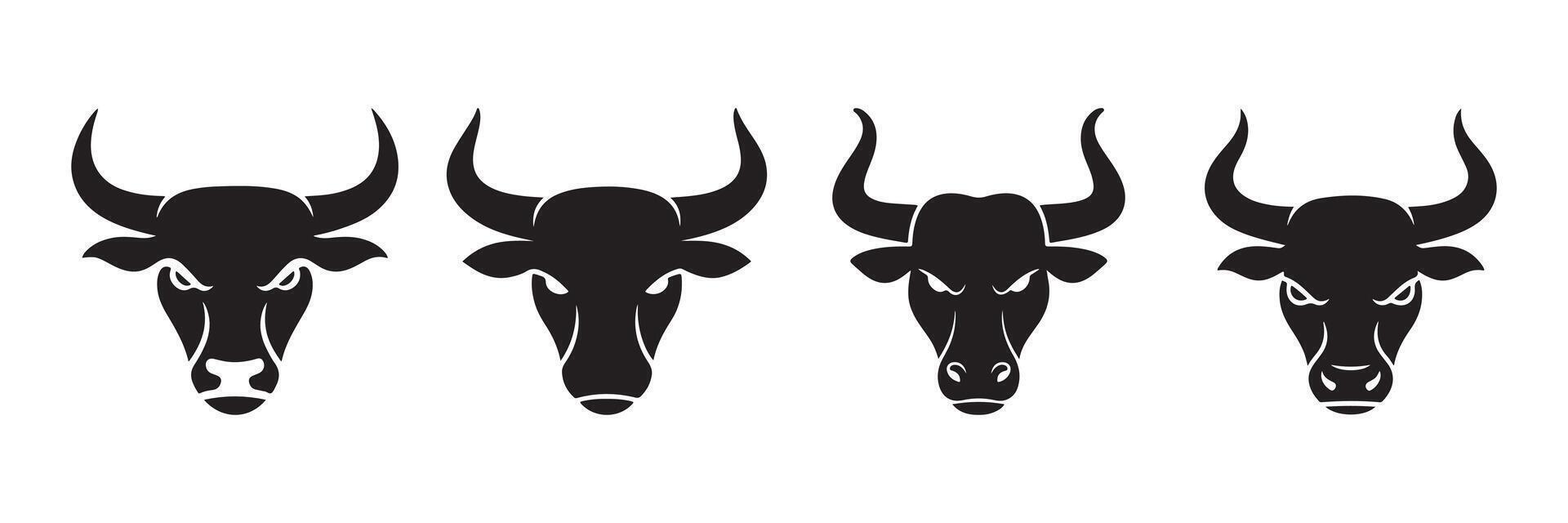 Bull head icon silhouette set vector