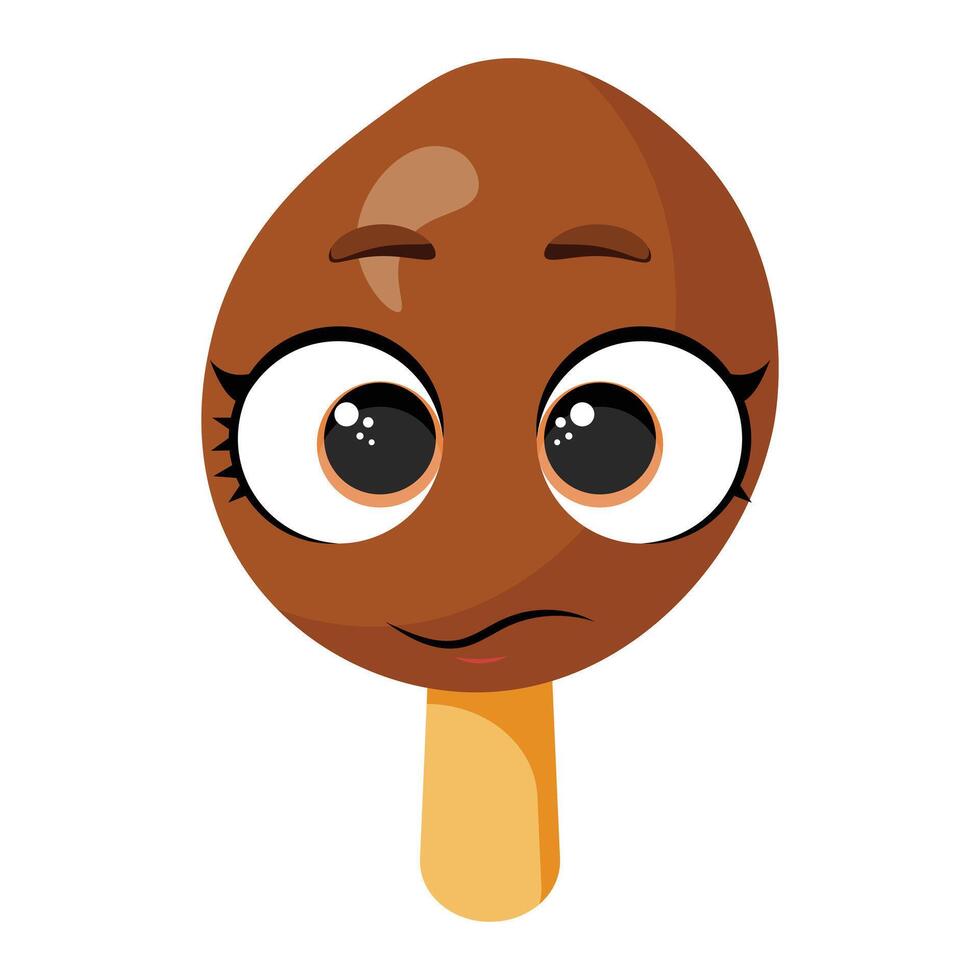 Pleading chocolate ice cream character with hopeful eyes Begging frozen treat illustration vector