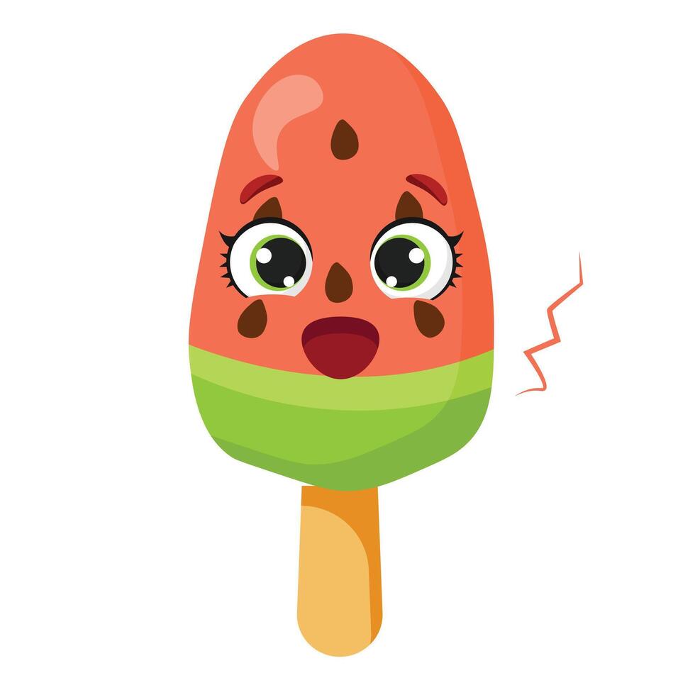 Surprised watermelon ice cream character vector