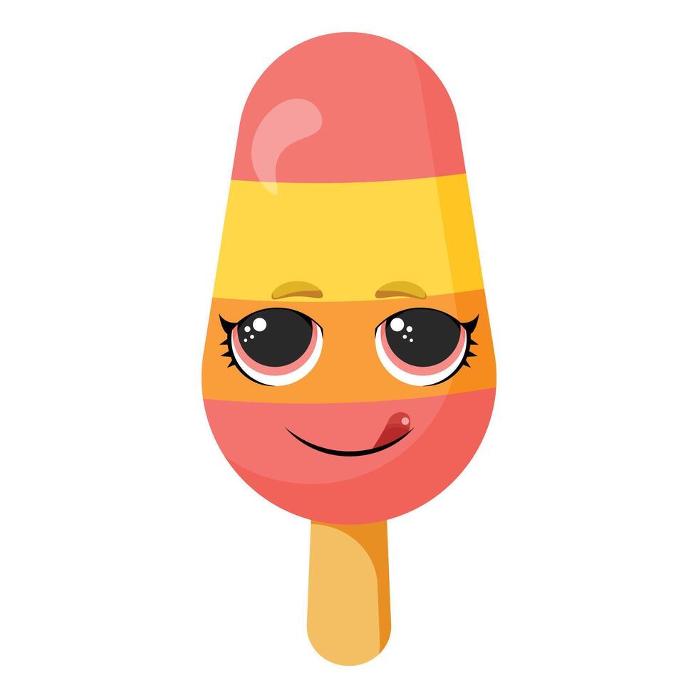 Silly striped ice cream character with tongue out Playful frozen treat illustration Funny summer dessert graphic with goofy face Adorable colorful snack with winking eyes vector