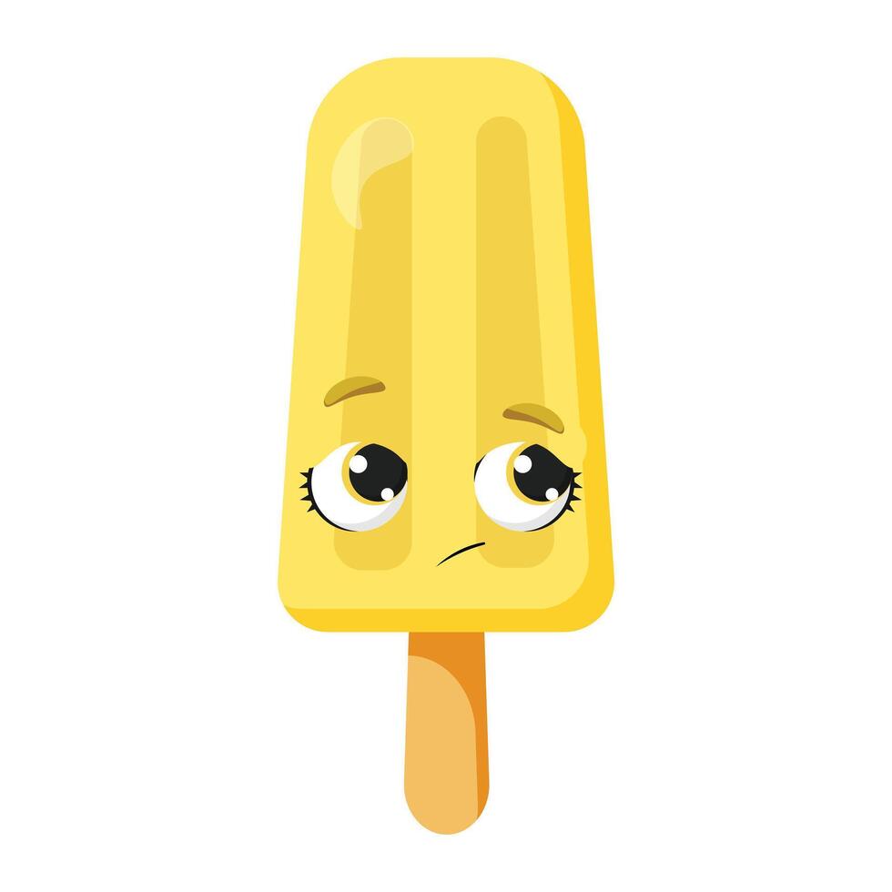 Sad yellow ice cream with cute face vector