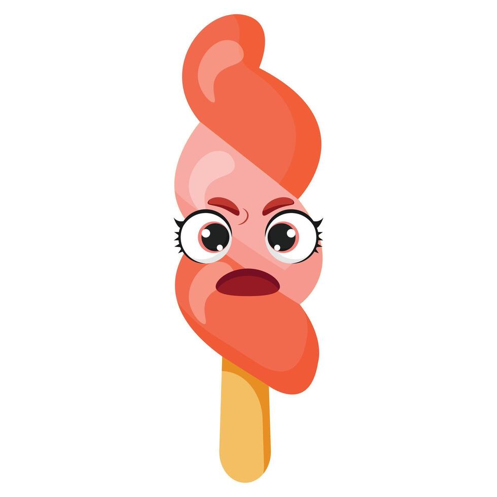 Angry swirled ice cream character with furrowed brows vector