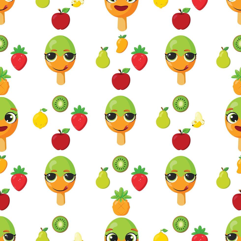 Cute fruit ice cream seamless pattern vector