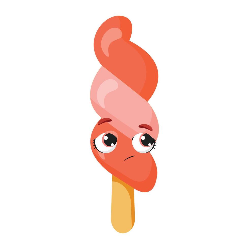 Pleading swirled ice cream character with hopeful eyes Begging frozen treat illustration vector