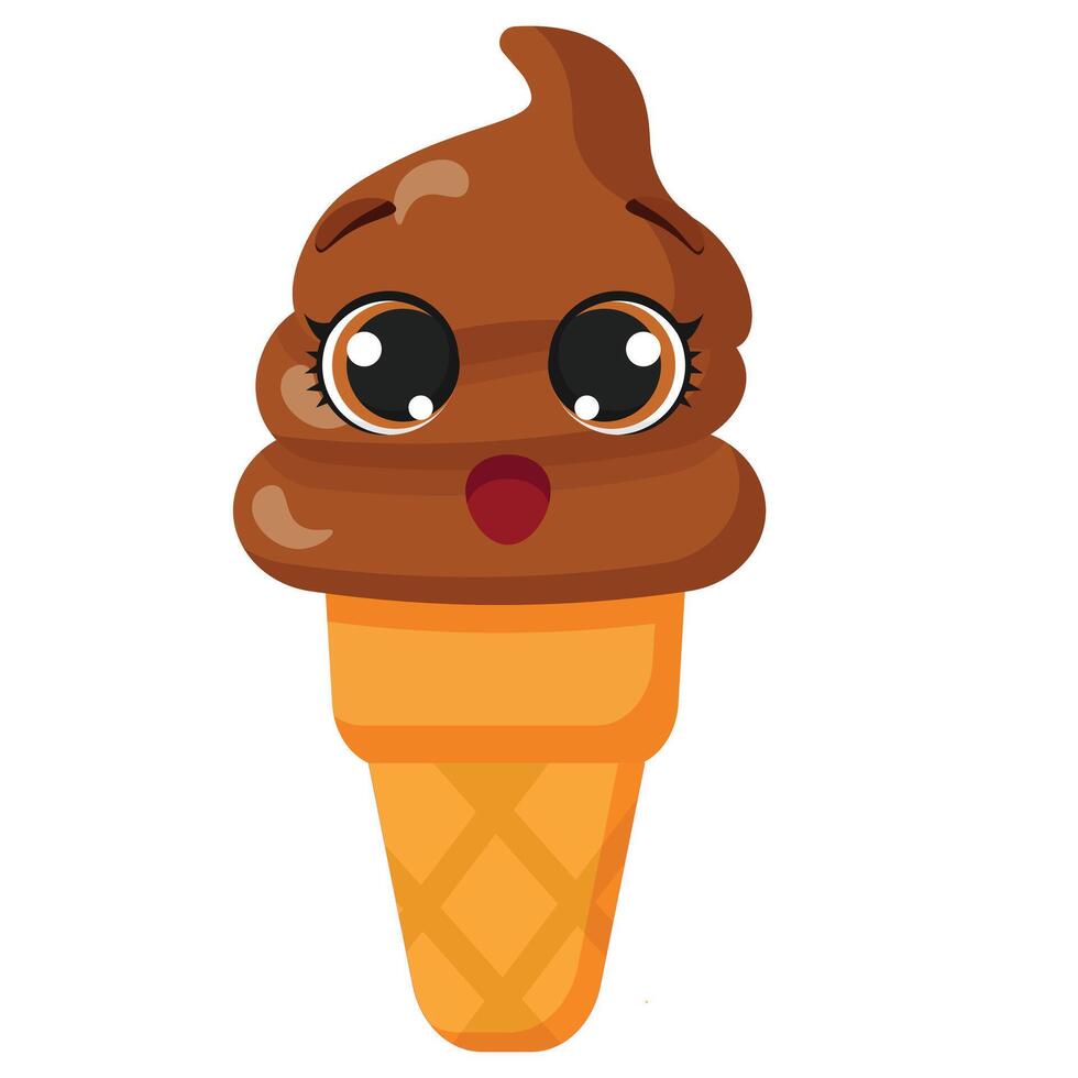 Surprised chocolate ice cream cone character with open mouth vector