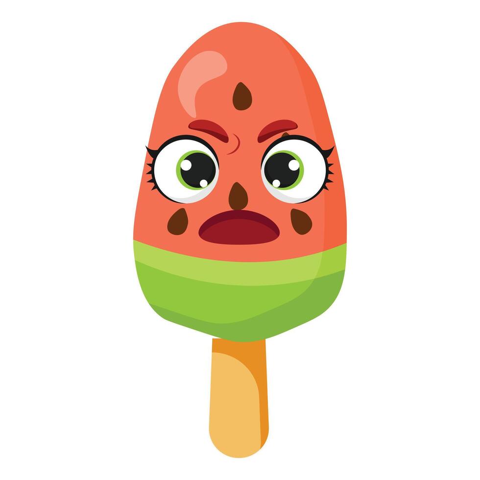Angry watermelon ice cream character vector