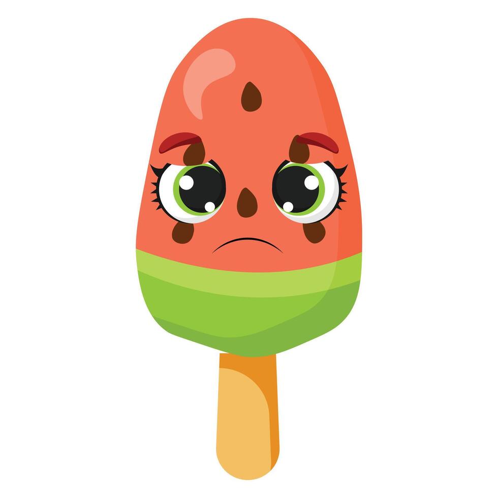 Sad watermelon ice cream character vector