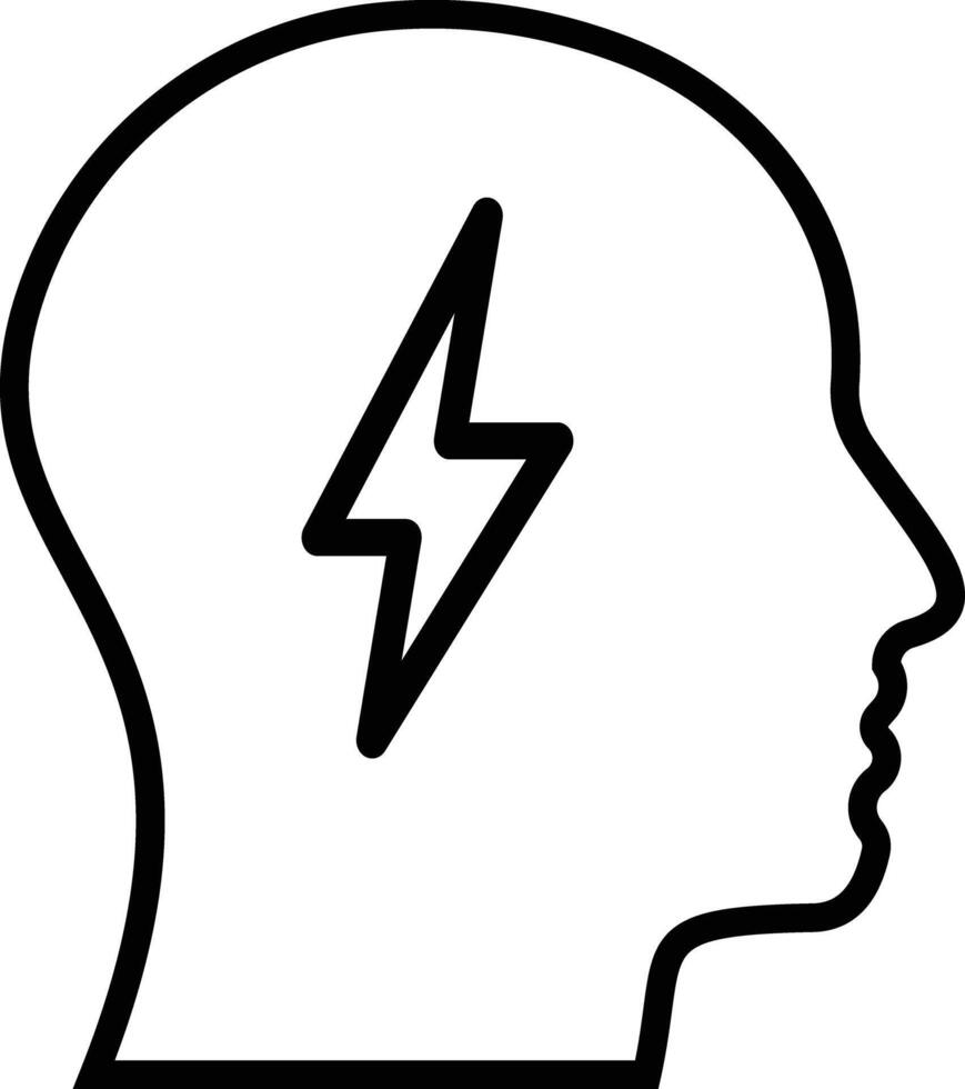 Head with ideas. illustration of idea in human head. a black and white illustration of a head with a lightning bolt vector