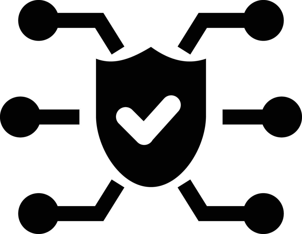 cyber security icon. shield with network. icon related to device, protect, computer technology. flat line icon stylea black and white icon of a shield with check marks vector
