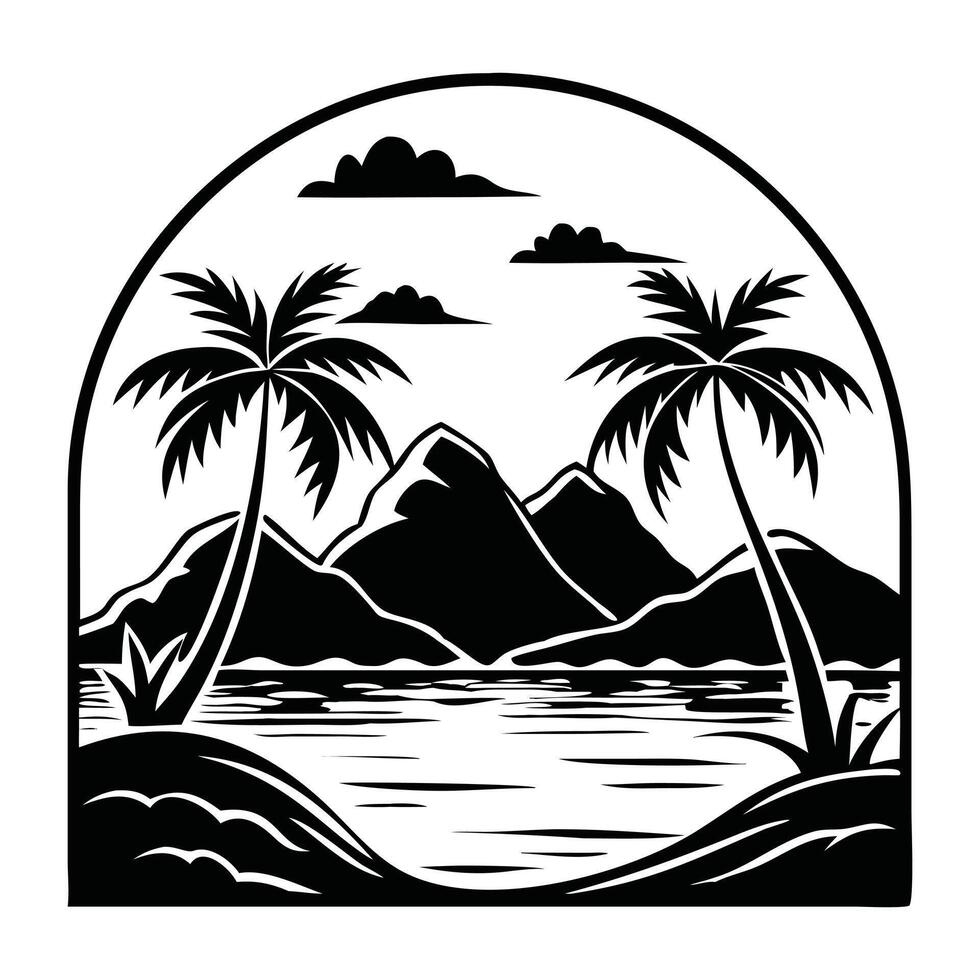 Hand Drawn Beach Scene for Sublimation vector