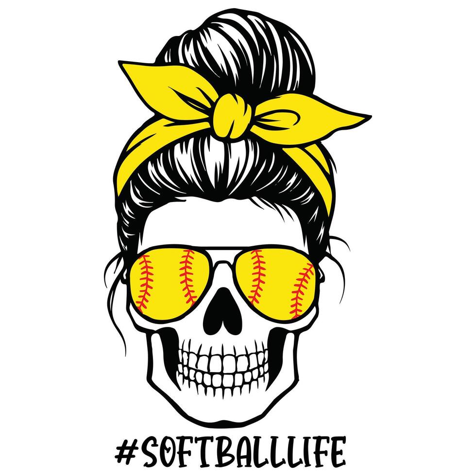 Messy Bun Design for Women Skeleton Who Love Softball vector