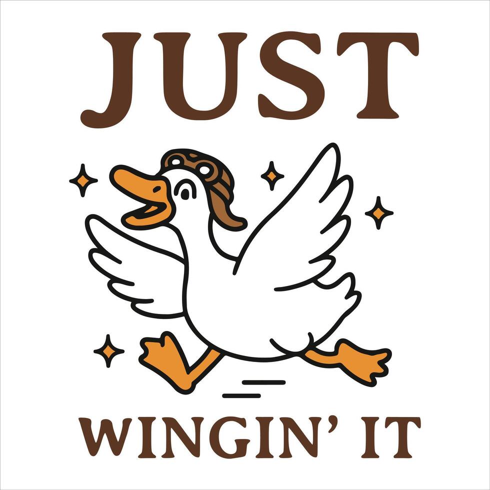 Wingin It Trendy Cute Silly Goose, Funny Silly Goose Illustration, Silly Goose Animal T Shirt Design Sublimation vector