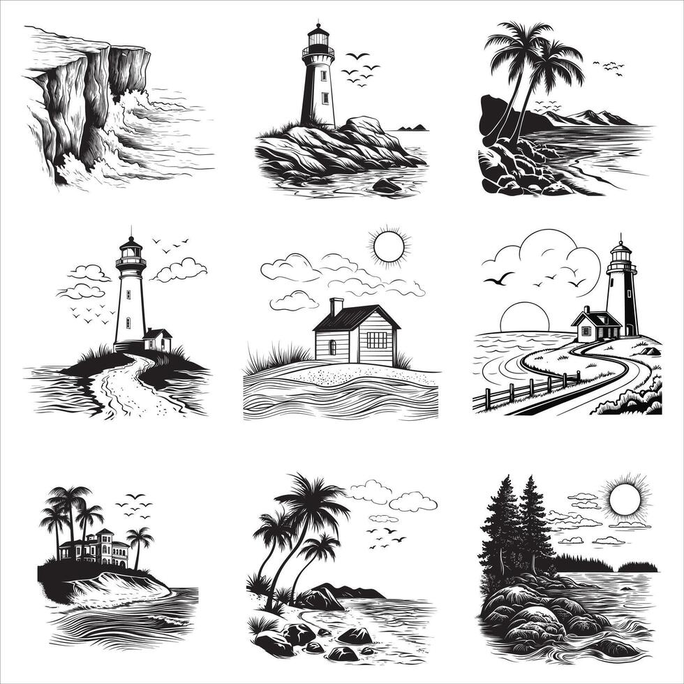 bundle Scenic Nature Beach View for Sublimation vector