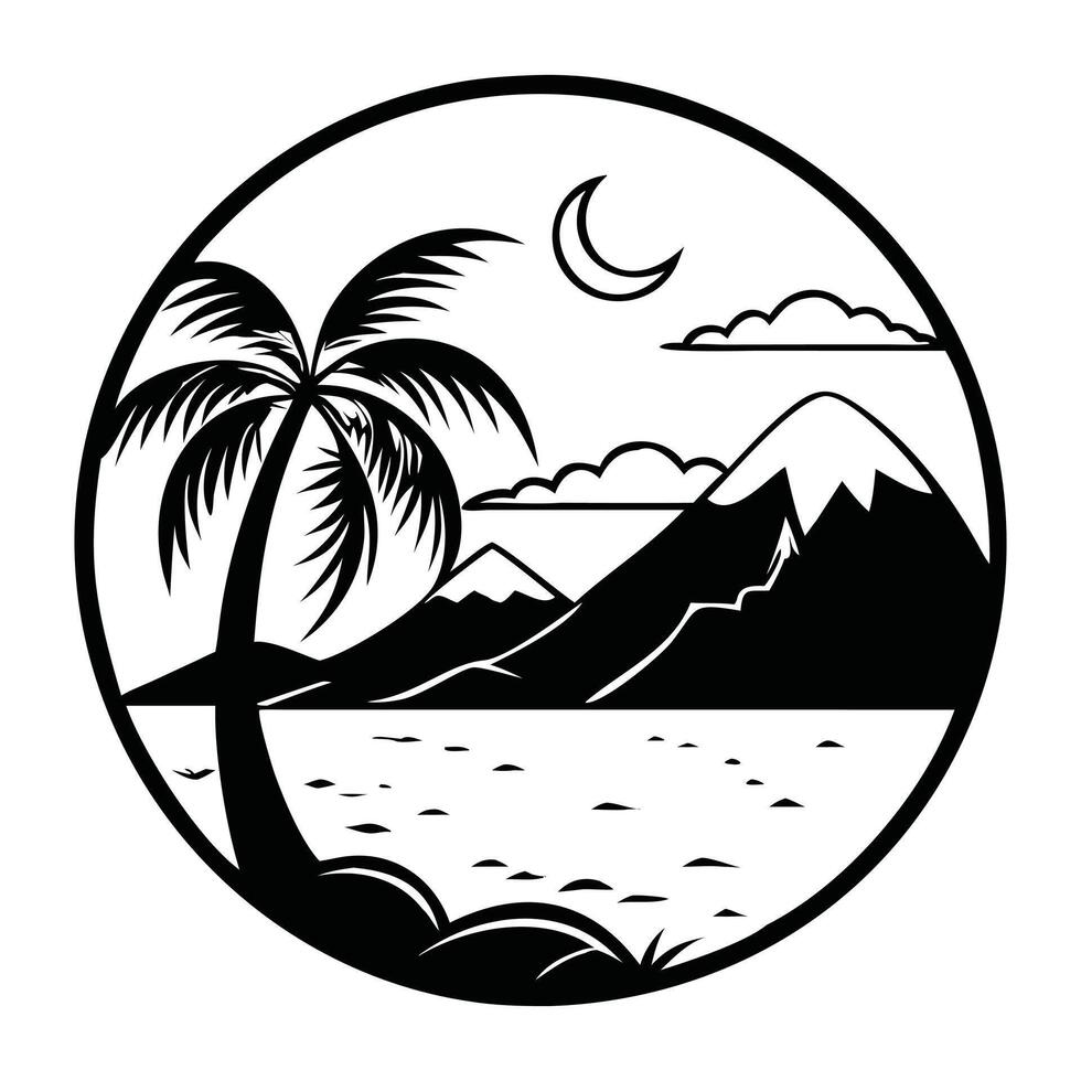 Ocean and Sand Beach Scene Illustration vector