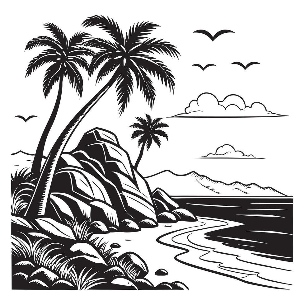 Tropical Beach Scene for Sublimation Design vector