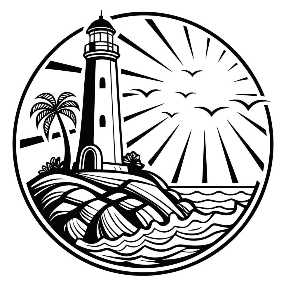 Warm Ocean Scene Clipart with Palm Trees vector