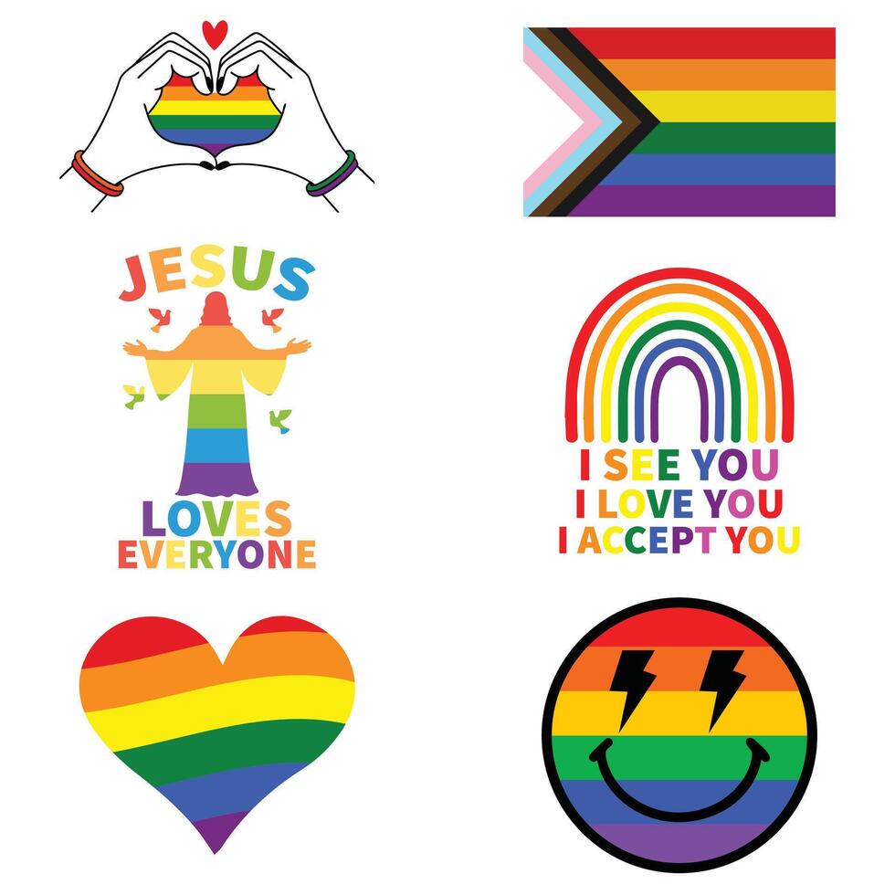 pack of Gay Pride Typography T-shirt Design , Lesbian Lgbt Rainbow Illustration, Trendy Gay Festival Shirt bundle vector