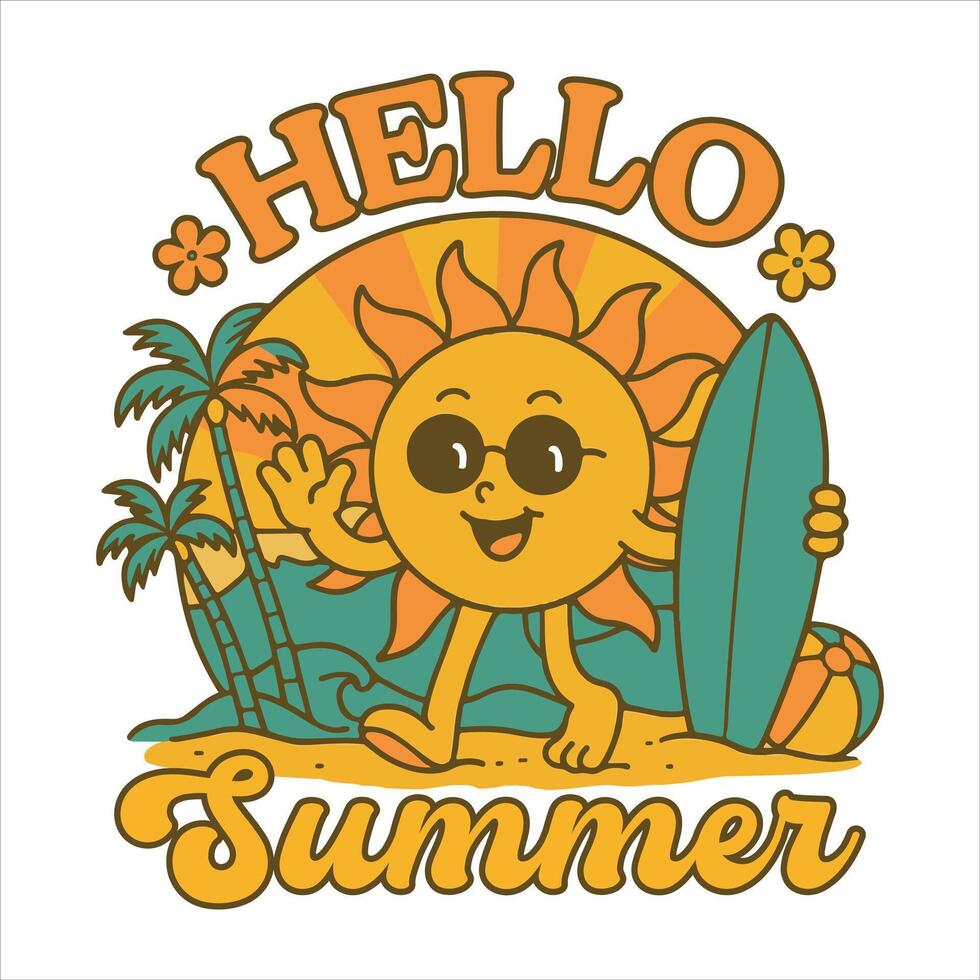 Hello Summer - Retro Vintage Summer T-shirt Typography , Collection Of Summer Summer Vacation Illustration, Summer Beach Vibes Graphics vector