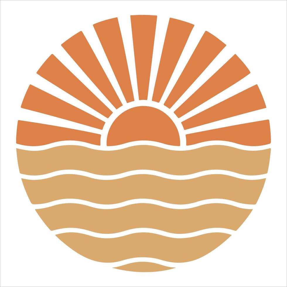 Modern Retro Boho Illustration with Abstract Sun Design for Wall Art vector