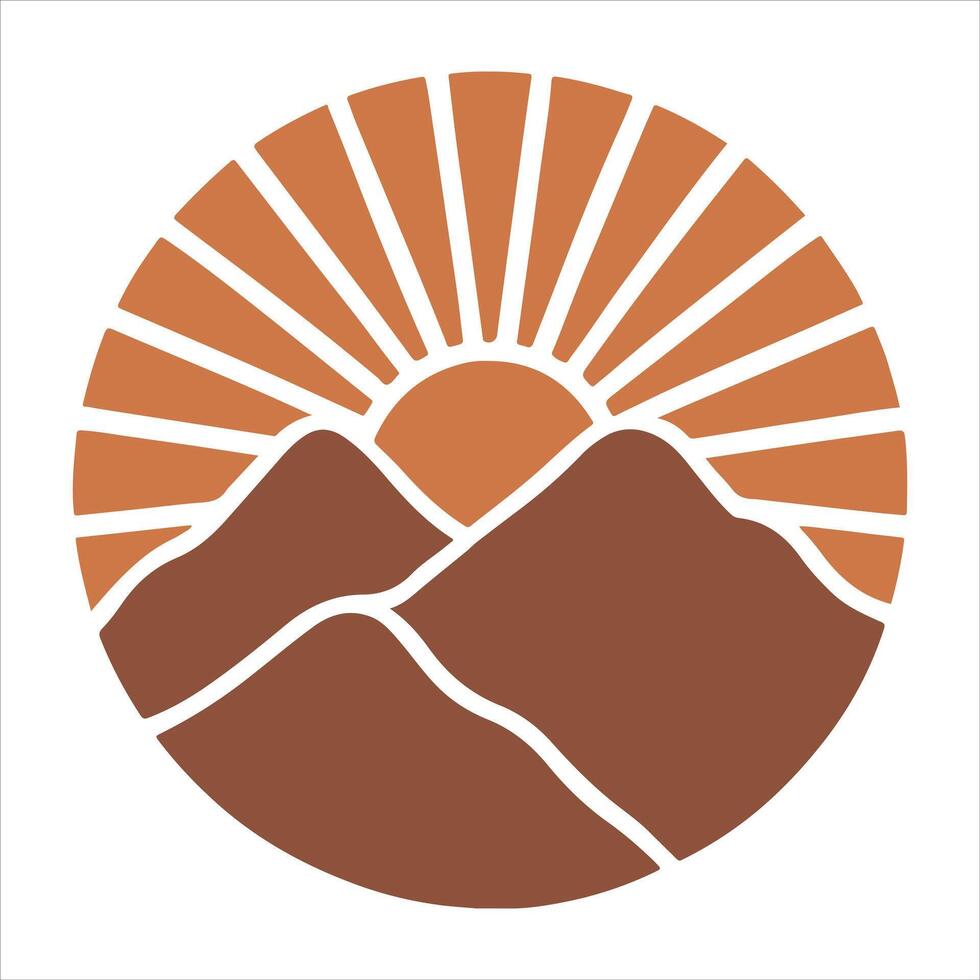 Minimalist Boho Wall Art Featuring Retro Sun and mountain Abstract Elements vector