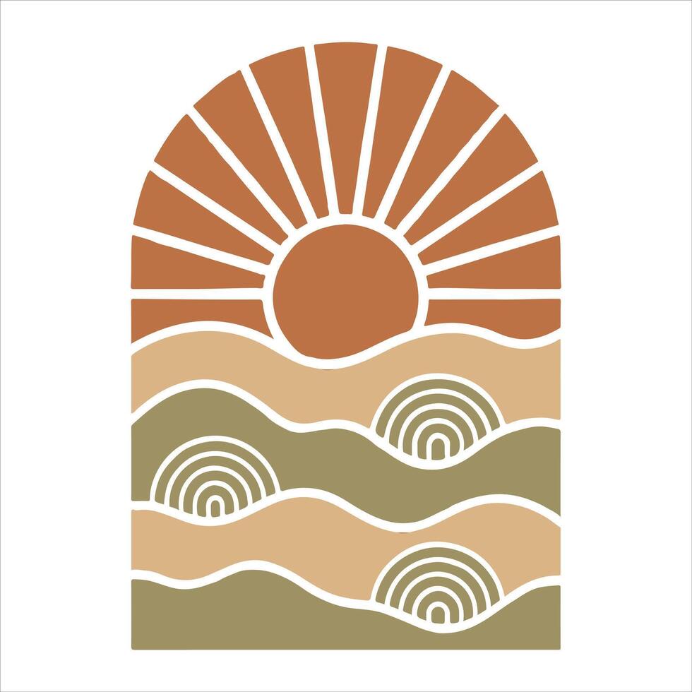 Modern Retro Boho Sun Design in Abstract Style for Sublimation Art vector