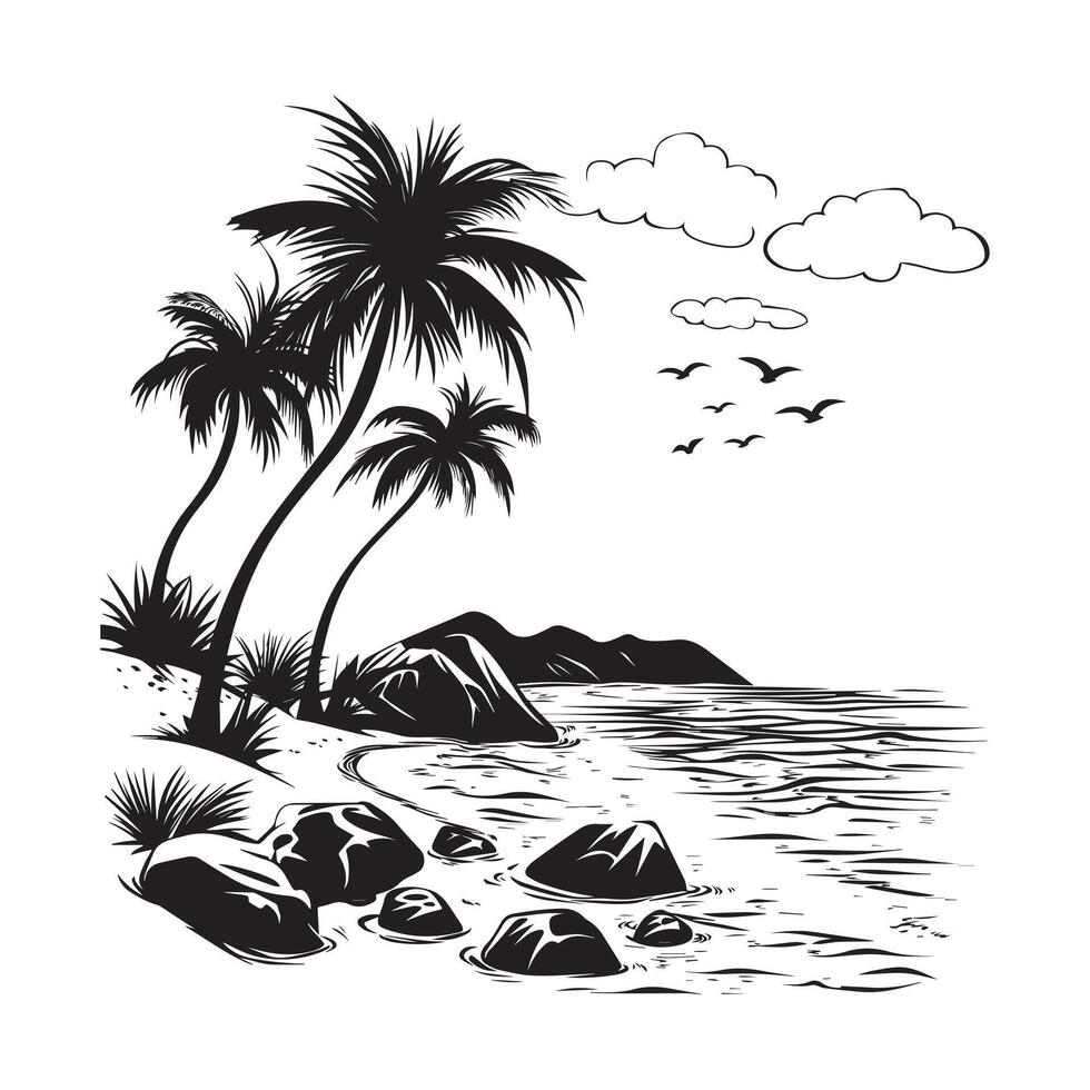 Summer Shoreline Palm Tree Clipart vector