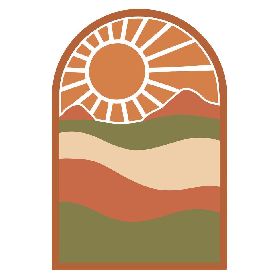 Minimal Boho Sun Wall Art Print with Retro and Abstract Influences vector