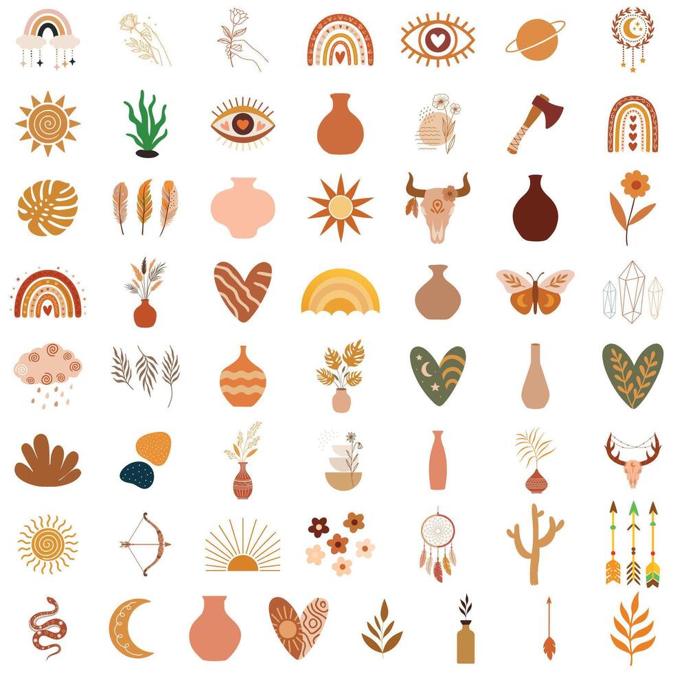 collection of Boho Abstract Clipart Elements Wall Art Design Illustration for Sublimation Files vector